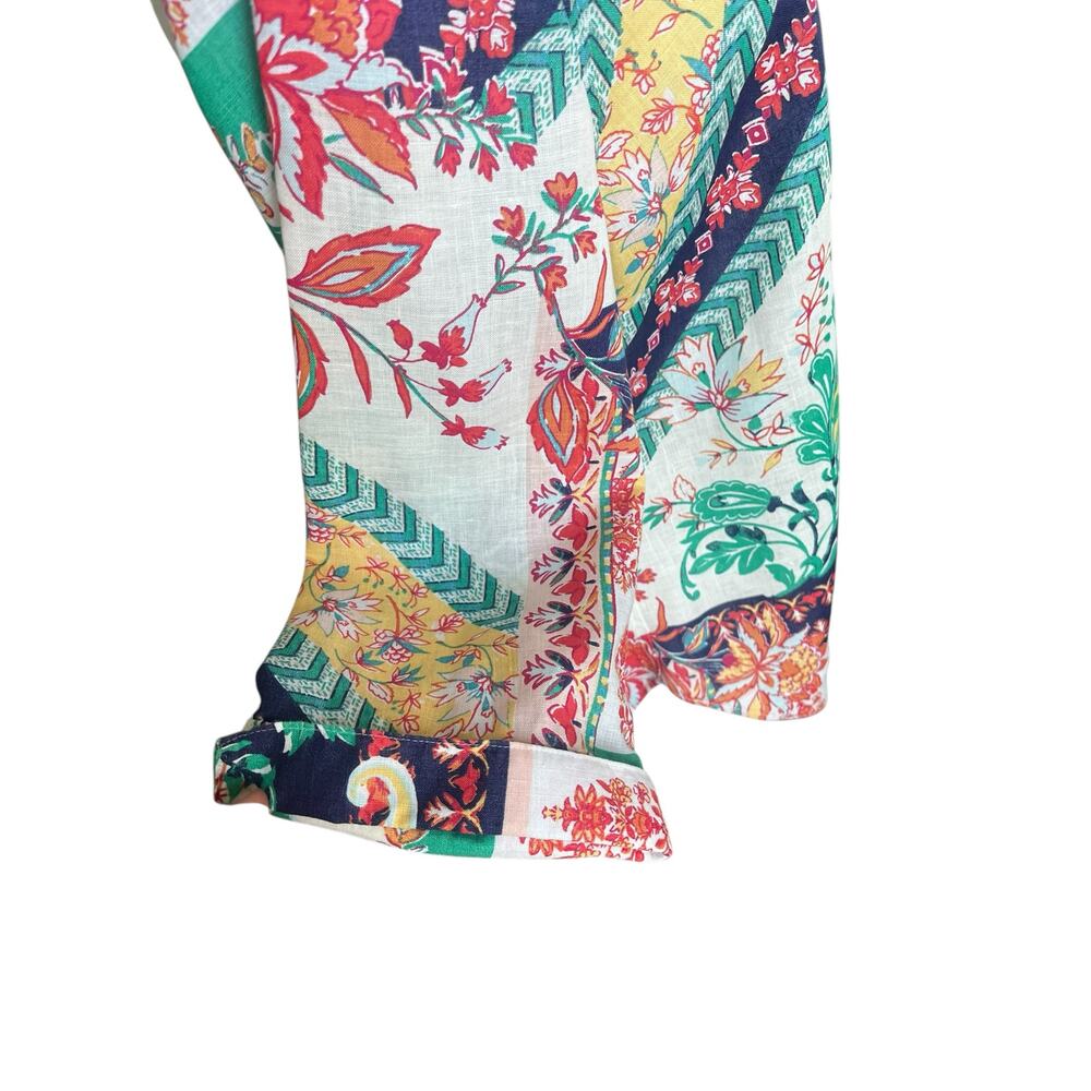 Chico's Linen Mixed Print Shirt No Iron Floral Paisley 3/4 Sleeves Boho Casual 1 - Picture 6 of 11